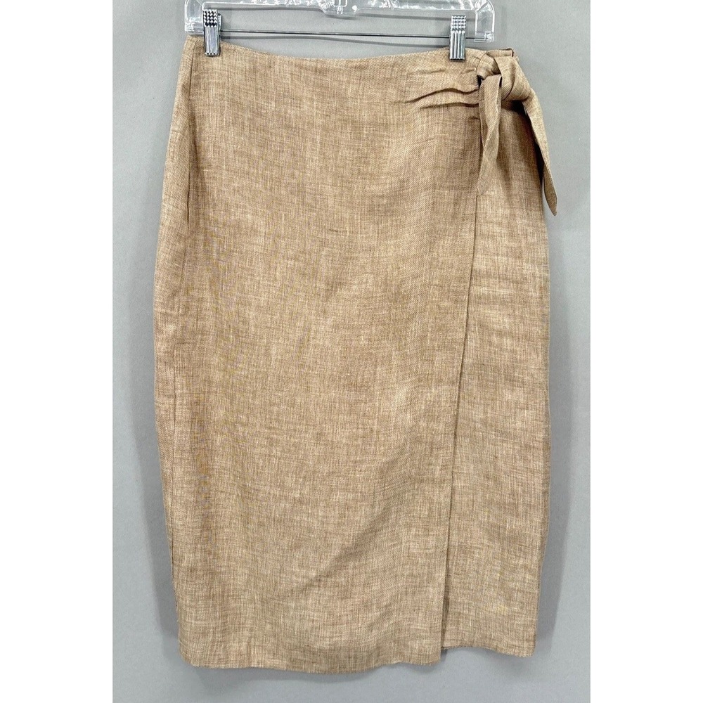 J‎ Mclaughlin Skirt Womens 6 Tan Linen Faux Wrap Carlie Career Modest Classic